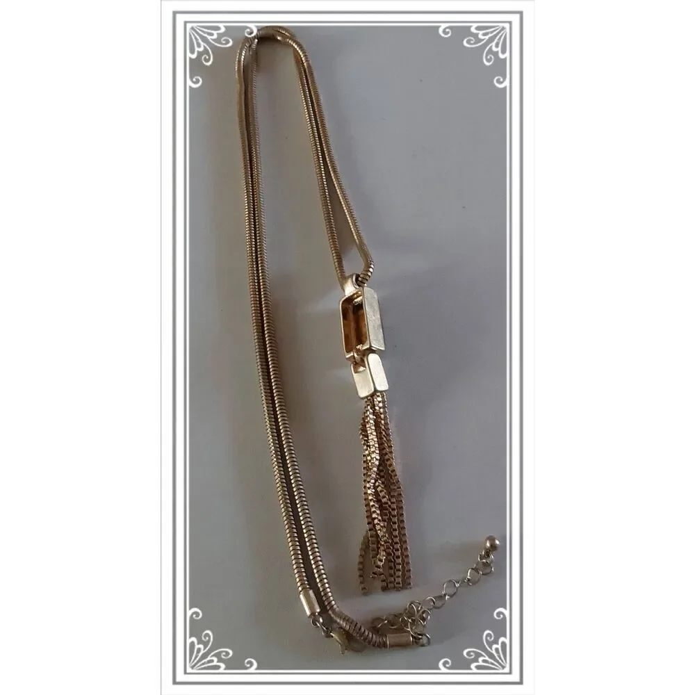 Vintage Goldtone Double Length Tiger Eye Gemstone Fringe Necklace